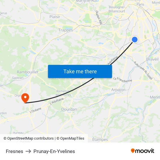 Fresnes to Prunay-En-Yvelines map
