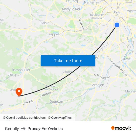 Gentilly to Prunay-En-Yvelines map