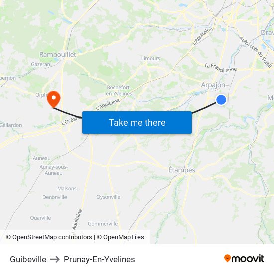 Guibeville to Prunay-En-Yvelines map