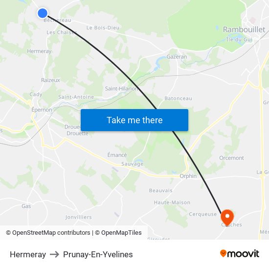 Hermeray to Prunay-En-Yvelines map