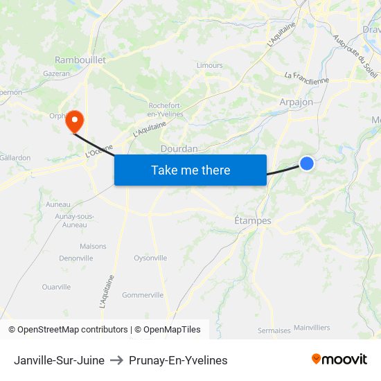 Janville-Sur-Juine to Prunay-En-Yvelines map