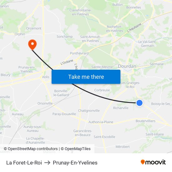La Foret-Le-Roi to Prunay-En-Yvelines map