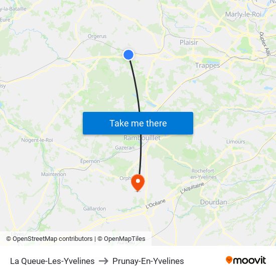La Queue-Les-Yvelines to Prunay-En-Yvelines map