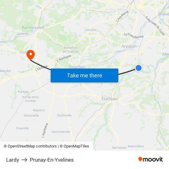 Lardy to Prunay-En-Yvelines map