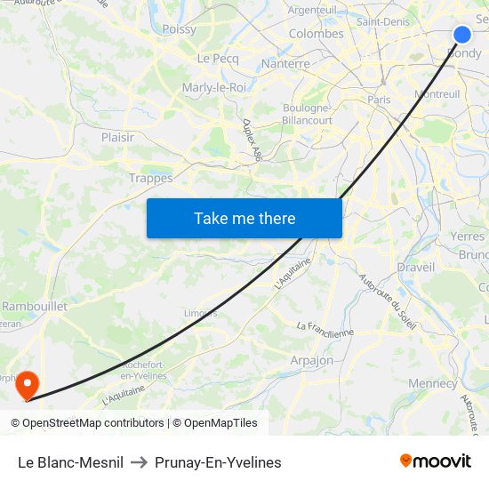 Le Blanc-Mesnil to Prunay-En-Yvelines map