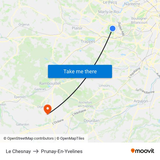 Le Chesnay to Prunay-En-Yvelines map