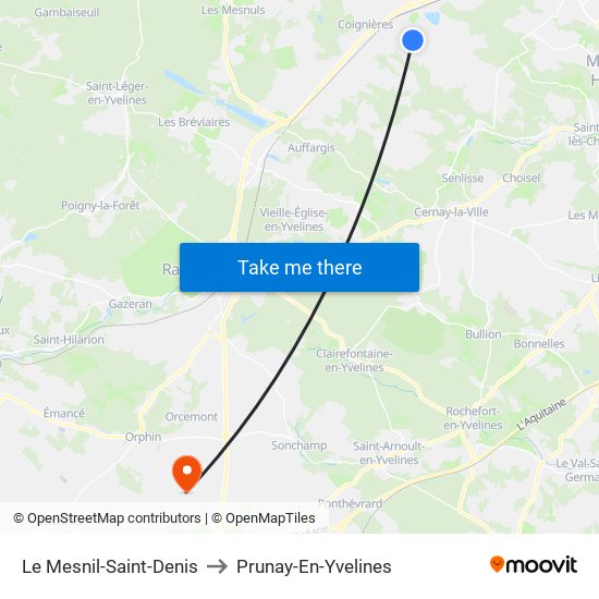 Le Mesnil-Saint-Denis to Prunay-En-Yvelines map