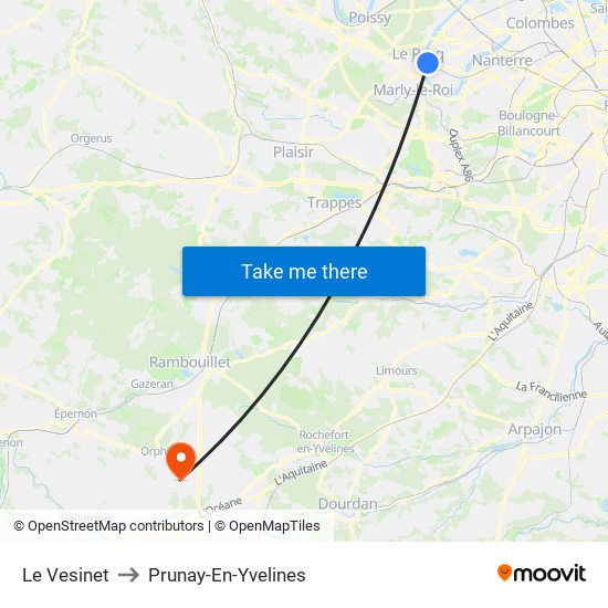 Le Vesinet to Prunay-En-Yvelines map