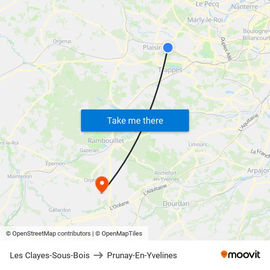 Les Clayes-Sous-Bois to Prunay-En-Yvelines map