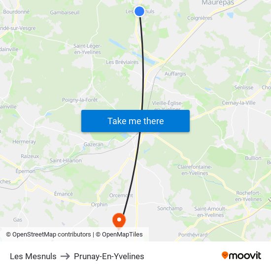 Les Mesnuls to Prunay-En-Yvelines map
