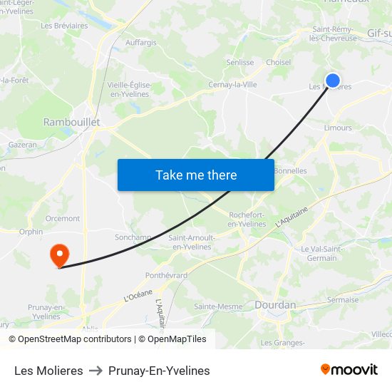 Les Molieres to Prunay-En-Yvelines map