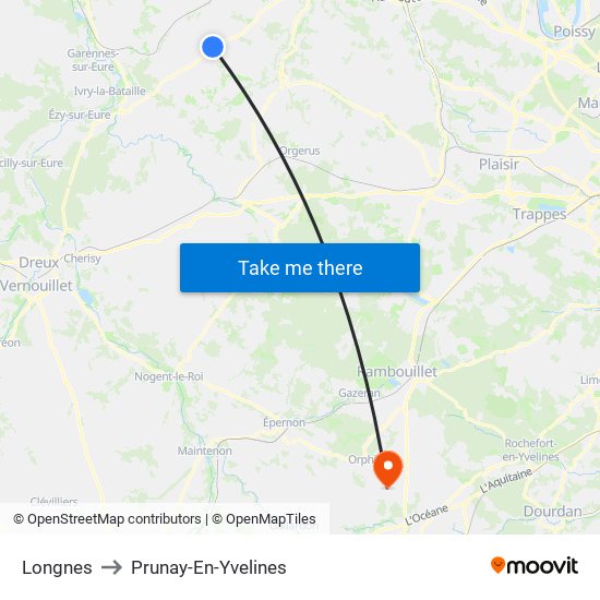 Longnes to Prunay-En-Yvelines map