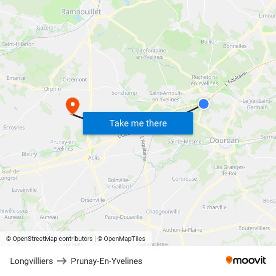 Longvilliers to Prunay-En-Yvelines map