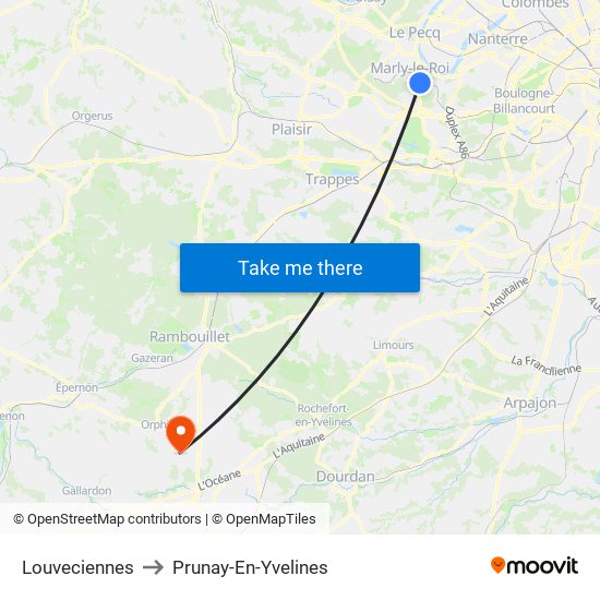 Louveciennes to Prunay-En-Yvelines map