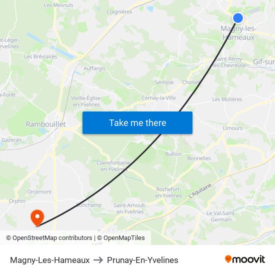 Magny-Les-Hameaux to Prunay-En-Yvelines map