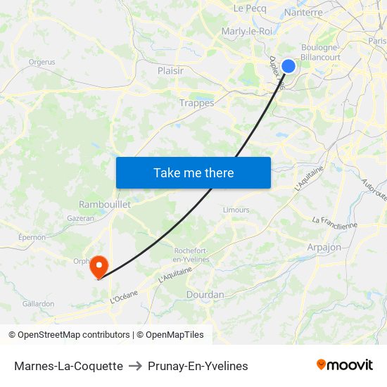 Marnes-La-Coquette to Prunay-En-Yvelines map