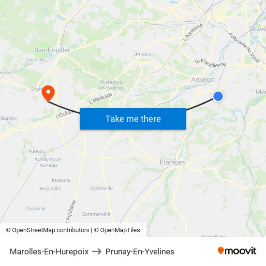 Marolles-En-Hurepoix to Prunay-En-Yvelines map