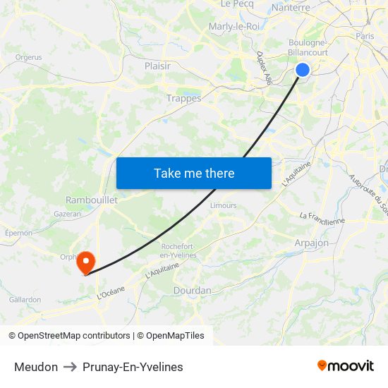 Meudon to Prunay-En-Yvelines map