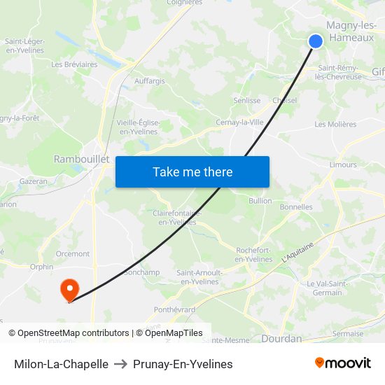 Milon-La-Chapelle to Prunay-En-Yvelines map