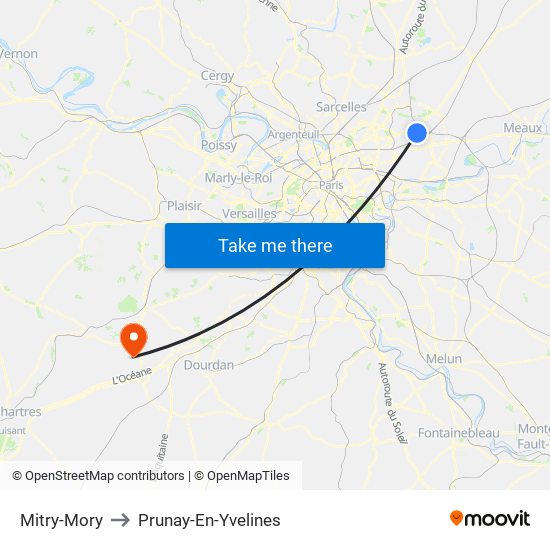 Mitry-Mory to Prunay-En-Yvelines map