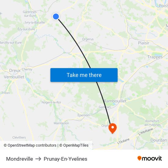 Mondreville to Prunay-En-Yvelines map