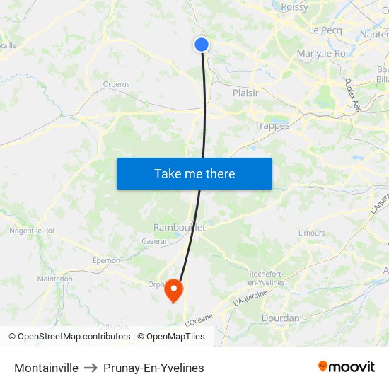 Montainville to Prunay-En-Yvelines map