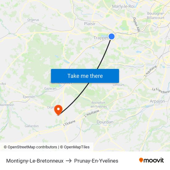Montigny-Le-Bretonneux to Prunay-En-Yvelines map