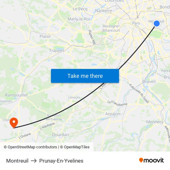 Montreuil to Prunay-En-Yvelines map