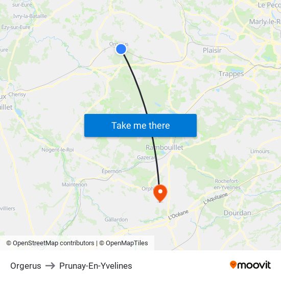 Orgerus to Prunay-En-Yvelines map