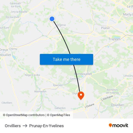 Orvilliers to Prunay-En-Yvelines map