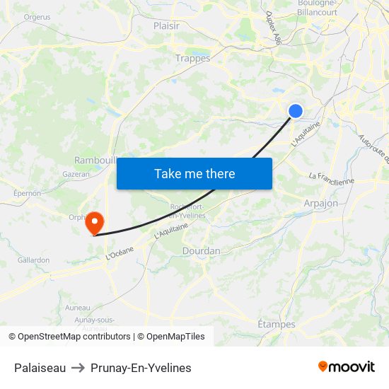 Palaiseau to Prunay-En-Yvelines map