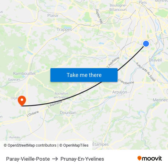 Paray-Vieille-Poste to Prunay-En-Yvelines map