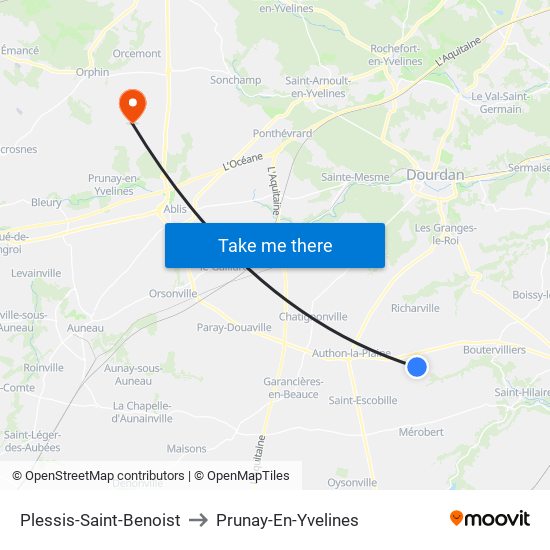 Plessis-Saint-Benoist to Prunay-En-Yvelines map