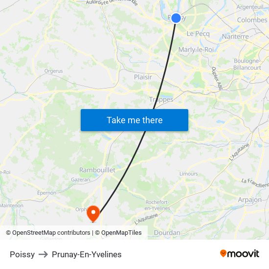 Poissy to Prunay-En-Yvelines map