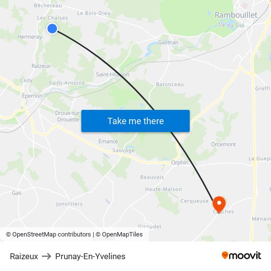 Raizeux to Prunay-En-Yvelines map