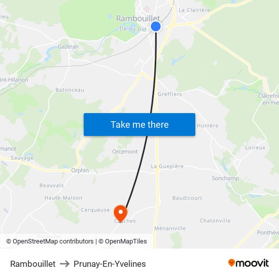 Rambouillet to Prunay-En-Yvelines map