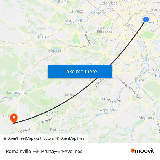 Romainville to Prunay-En-Yvelines map