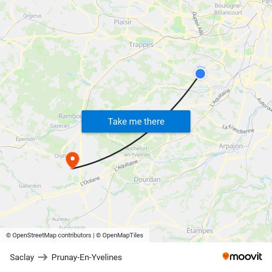 Saclay to Prunay-En-Yvelines map