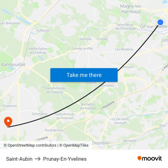 Saint-Aubin to Prunay-En-Yvelines map