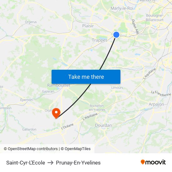 Saint-Cyr-L'Ecole to Prunay-En-Yvelines map