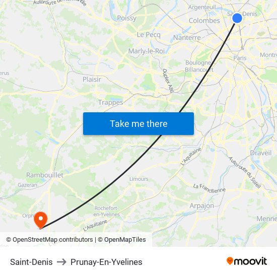 Saint-Denis to Prunay-En-Yvelines map