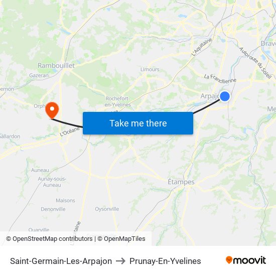 Saint-Germain-Les-Arpajon to Prunay-En-Yvelines map