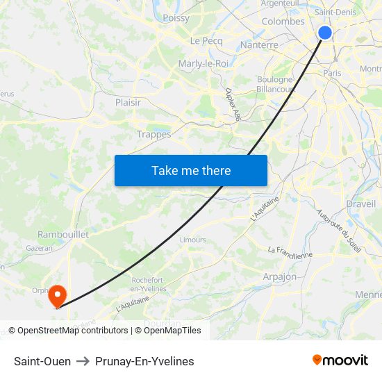 Saint-Ouen to Prunay-En-Yvelines map