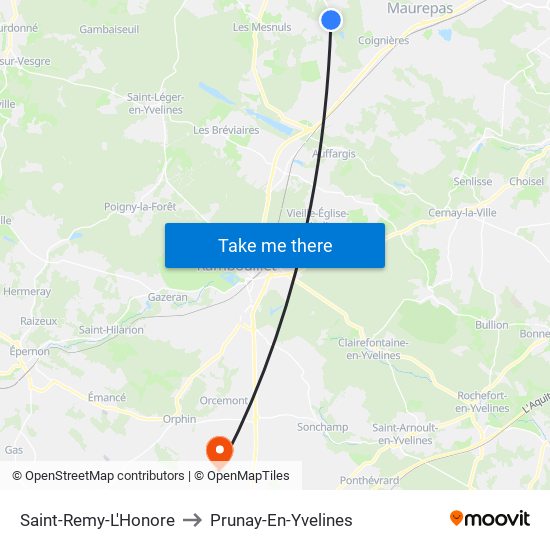 Saint-Remy-L'Honore to Prunay-En-Yvelines map
