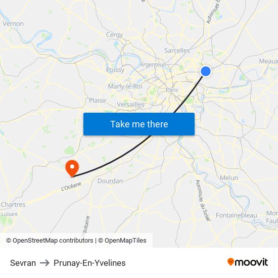 Sevran to Prunay-En-Yvelines map