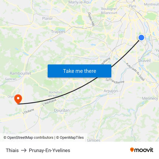 Thiais to Prunay-En-Yvelines map