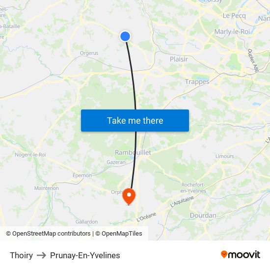 Thoiry to Prunay-En-Yvelines map