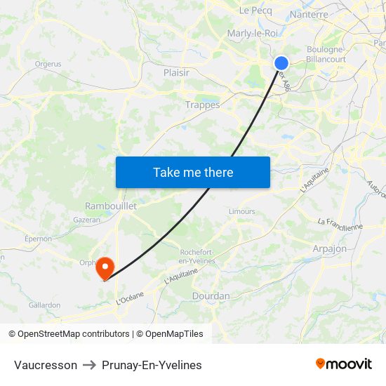 Vaucresson to Prunay-En-Yvelines map