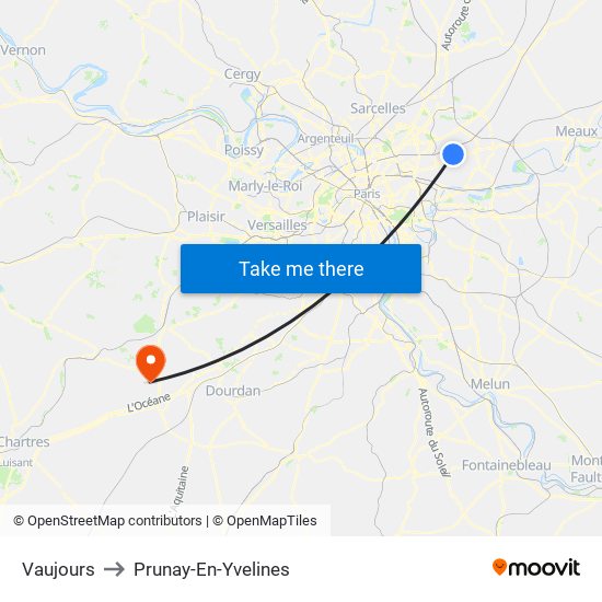 Vaujours to Prunay-En-Yvelines map