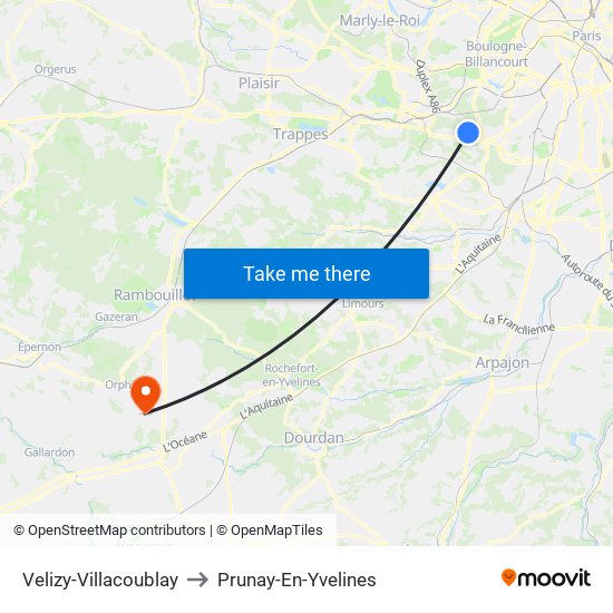 Velizy-Villacoublay to Prunay-En-Yvelines map